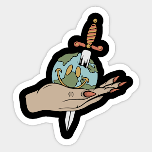 World and hand Sticker